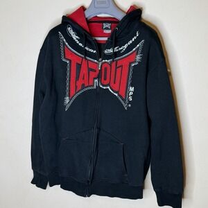 Y2K Tapout Hoodie MPS American Arrogant Full Zip Mens Size 2XL XXL Black Red GUC